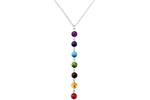 Jovivi 8mm-Bijoux Pendentif Collier 7 Pierres Chakras Perles Pierre d'Energie Precieuse Guérison Reiki Charme Tibétain Bouddhiste avec Chaîne