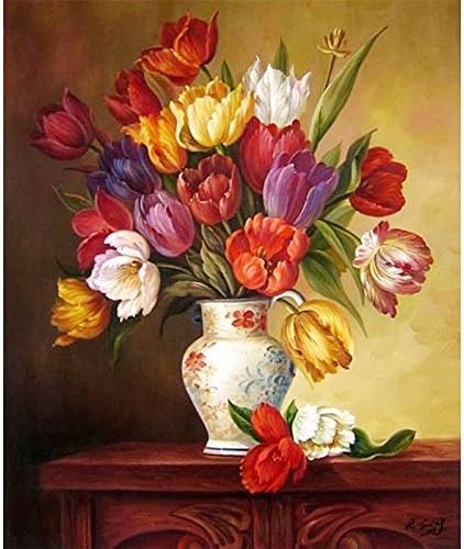 5D Diamond Painting, EHUPLUE Embroidered Flowers DIY Paint Retro Style Flowers Full Square Diamond Painting Embroidery DIY Paint-By-Diamond Kit Home Wall Decor