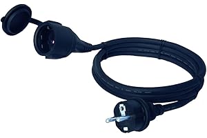 SHOPVG Rallonge électrique H05RR-F - 5/10/15 m - Noir - 3G1,5 mm² - IP44 - Marque CE - 15 m