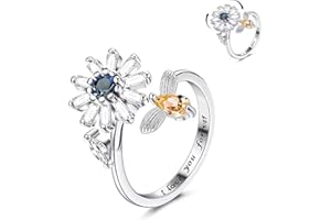 RIXERKOC Anello Antistress Regolabile Fidget Anelli Donna Spinner Anello Umore Zirconia Girasole Daisy Fiore Del Sole Anelli