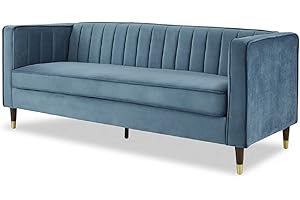 Home Detail Velvet Fabric Sofa 1 2 or 3 Seater Settee Upholstered Living Room Furniture Set (3 Seat Sofa Only, Blue)