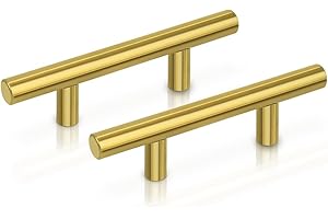 PinLin Carbinet Handles Gold Brushed Brass Stainless Steel Drawer Pulls 64mm Hole Center T Bar Kitchen Wardrobe Cupboard Door Handles for Bedroom Bathroom Furniture Hardware 30 Pack