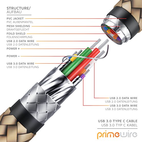 CSL – 1m Premium USB C zu USB 3.0 Kabel | Ladekabel / Datenkabel | USB 3.1 GEN 1 | Metallstecker + Nylonmantel | 3-fach geschirmt | bidirektional | gold |fürs MacBook 12″, OnePlus 2, Nexus 5X, Nexus 6P, ChromeBook Pixel, Nokia N1 Tablet und weitere - 4