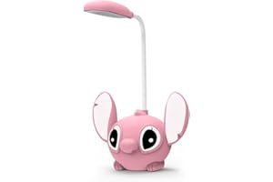 BOSSETY Stitch Lampe de Bureau Enfant Lampe D'étude avec Taille-crayon Veilleuse Ambiante Conception de Dessins Animés Lampe de Lecture LED Rechargeable Dimmable pour Enfants Cadeau d'anniversaire de Noël (B)