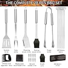 Xddias Grillbesteck BBQ Grill Zubehör 28 Set, Edelstahl Grillbesteck im Aluminium Koffer – Bild 2