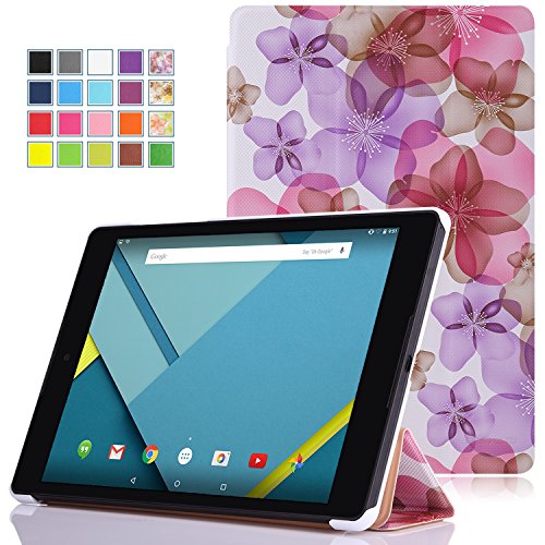 Google Nexus 9 Hülle Case - MoKo Ultra Slim PU Leder Tasche Schutzhülle Lederhülle Smart Cover mit Auto Wake/Sleep Funktion für HTC T1 Google Nexus 9 8.9 Zoll Android 5.0 Tablet-PC,Blumen VIOLETT