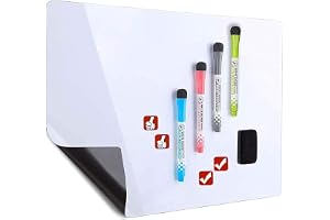 Magnetiskt whiteboard-ark för kylskåp – med fläckbeständig teknik – inkluderar 4 markörer och 4 magnetiska ikoner och en rade