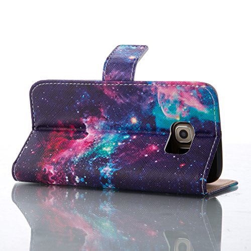 SKYXD für Samsung Galaxy S6 Edge Hülle Leder Fantasie Bunte Stern Muster Folio Klappbar Handy Tasche Schutzhülle [Magnet / Brieftasche Kartenfach / Standfunktion] Klapphülle mit [Handyanhänger + Eingabestift] Zubehör Set für Samsung Galaxy S6 Edge G925F Case Bookstyle Flip Leather Cover With [Stylus and Dust Plug] - 4