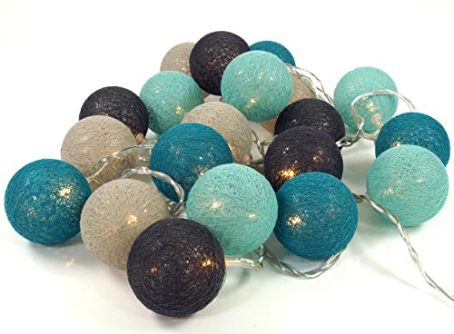 Stoff Ball LED Lichterkette „modern colours“ türkies, grau / Kugel Lichterketten - 3