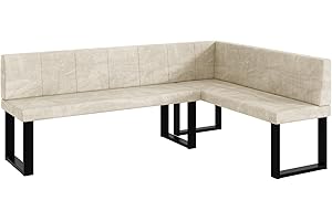 ‎MEBLINI MEBLINI Eckbank für Esszimmer - Küchenbank - Essecke - Sitzecke Küche - Peter - U-Beine 142x196x87cm Rechts - Creme Samt
