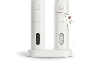 LARS NYSØM Set macinini elettrici sale e pepe | Automatici con macinino in ceramica regolabile | Set per spezie elettrico ricaricabile via USB (Pure White)