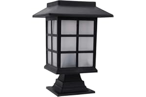 Uonlytech 2Pcs Outdoor Post Leuchten Solar Powered Säule Lichter Mit Pier Montieren Basis Solor Rasen Lampe für Garten Tor Spalte Einfahrt (Schwarz)