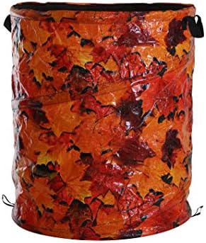 Xclou Garden Pop-Up Garden Waste Sack Capacity of approx. 120 Litres Space Saving Autumn, Waste Bin, Foldable Bin Bag With Internal Spiral Spring, Max. Load 8kg, 50 x 50 x 60 cm, Orange, 122211