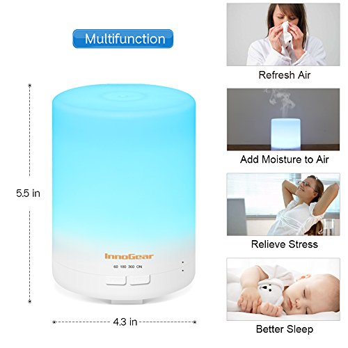 InnoGear 300ml Aroma Diffuser ätherisches Öl Diffusor tragbarer Ultraschall Aromatherapie Diffusoren mit Farbe LED Lichter ändern und wasserlose Auto Abschaltung Funktion - 6