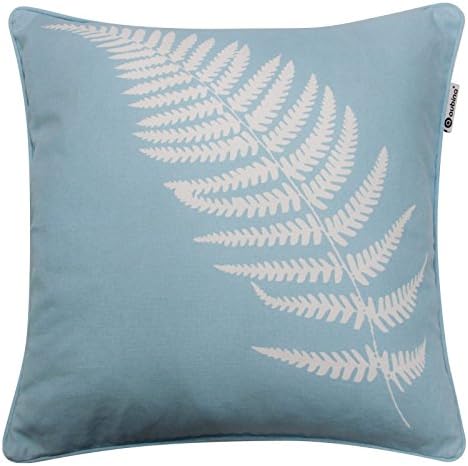 Kincraig Cushion Cover, Modern Fern Design, Luxury 100% Cotton Printed Covers, Pillow Cases, 17" x 17", 43cm x 43cm, Duck Egg, Blue