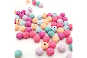 DAHI holzperlen 70stk bunt holzkugeln Runde gemischte holz perlen mit loch bastelnperlen für DIY Schmuck Herstellung (bunt-E/20mm-70stk)