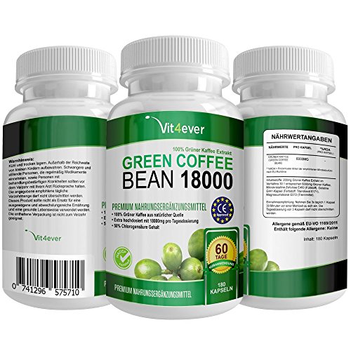 Preisvergleich Produktbild Green Coffee Bean Burn - 50% GCA - 180 Kapseln - Extra stark - Hochdosierter Grüner Kaffee Bohnen Extrakt - Natürlich - Vegan - Vit4ever