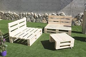 PALETS TALAVERA Conjunto 2X Sofa de Palet 120cm x 80cm + 1x Mesa 80cm x 48cm Lijado Y Cepillado -Interior/Exterior Nuevo-Natural (2X Sofa 120x80cm + 1x Mesa 80x48cm)