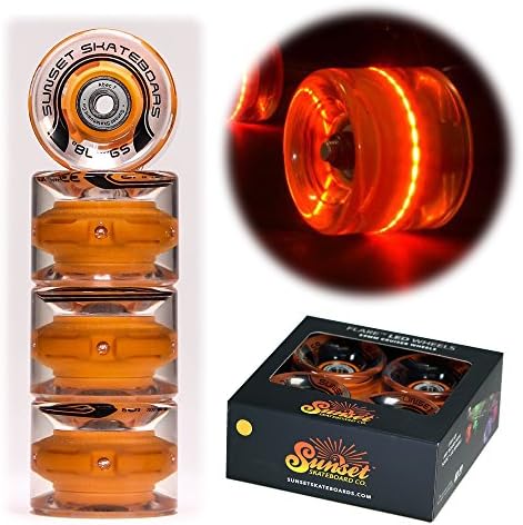 2017 Sunset Skateboard 59 mm Cruiser LED Light Up Wheels with Abec 7 Carbon Steel Bearings (4 Pack)