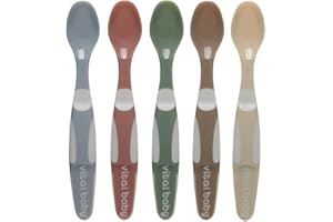 Vital Baby 5 Pack Weaning Spoons, 4m+ Baby Feeding Spoons, Shallow Spoon Tips, Gentle On Gums, EarthSmart Biodegradable, Soft-Grip Handles, BPA Free
