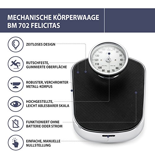 ADE Mechanische Personenwaage BM 702 Felicitas. Analoge Badezimmerwaage mit auffälliger, hochgestellter und großer Skala im klassischen Design. Robuster Metall-Korpus und rutschfeste Wiegefläche - 3