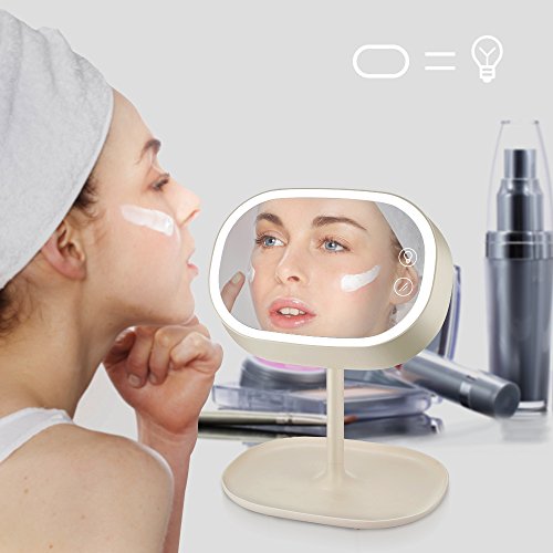 Leichten Makeup Spiegel Kosmetikspiegel, Wiederaufladbar Eitelkeitsspiegel mit Lichtern und Ablage, 3 in 1 Bonusfunktionen die Ihnen als Tischlampe und Nachttischlampe dienen perfekt als Geschenk für Mädchen Tochter Freundin Frau Mama - 2