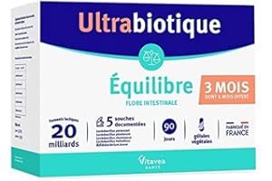 Ultrabiotique Equilibre - Complément alimentaire équilibre flore intestinale - Probiotiques - 20 milliards de ferments lactiques - 5 souches documentées - 90 gélules - 3 mois - Fabriqué en France
