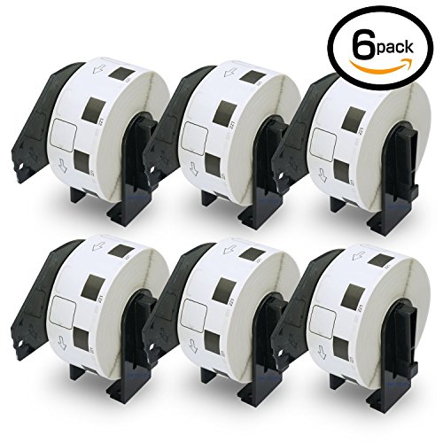 6 Rolls Brother-Compatible DK-11221 23mm x 23mm 6000 Square Paper Labels With Refillable Cartridge