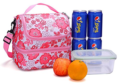 MIER Isoliertasche Lunchtasche Kühltsche Thermotasche Tragetasche für Mädchen und Frauen, pinke Blume - 6