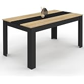 IDMarket Georgia Rectangular Dining Table for 8 People, Black and Beech Look 63 x 90 cm