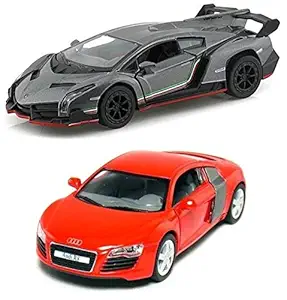 Kinsmart Combo of Lamborghini Veneno and Audi R8 Mini Die-Cast Car (Assorted) - 5 Inch