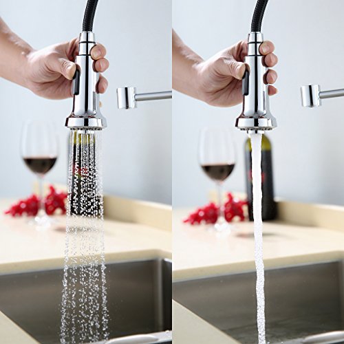 Finether Küchenarmatur Spülarmatur Spültischarmatur mit Brause ausziehbar flexibel Wasserhahn Armatur Einhebelmischer Mischbatterie Spiralfederarmatur für Küche Küchenspüle Spülbecken aus massivem Messing chrom spiralfeder 528mm hoch - 3