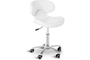 PHYSA WELLNESS & LIFESTYLE Physa Tabouret ? roulettes Dossier Coiffeur Travail Physa Andria White (Vérin Gaz, Hauteur 44-57 cm, Max 150 Kg, Rev?Tement PVC, Blanc)