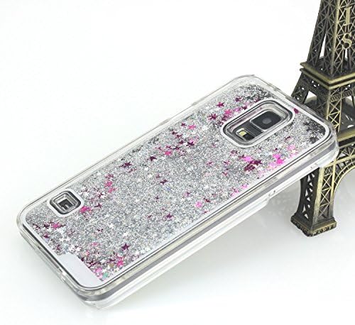 Tailcas® Bling Stars Quicksand Case Cover for Samsung Galaxy S5 i9600, Glitter Shiny Stars Flowing Liquid Anti Scratch Transparent Clear Protective Cover Shell Hard Case for Samsung Galaxy S5 i9600 (Silver)