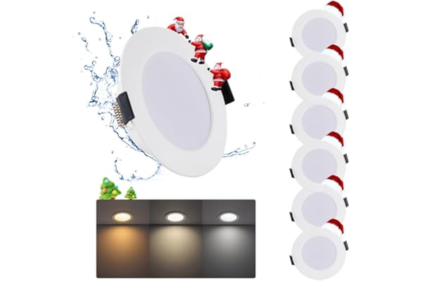 Grebeam Downlight LED 12W Techo Empotrable 230V, Foco Interior para Baño, 3000K/4000K/6000K, Agujero de Corte: φ120-130mm, Ojos de Buey para Techo, Cocina, Salón, 6 Unidades