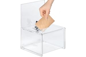 Mineup Akrylowe pudełko na darowizny, zamykane, zamykane pudełko na darowizny z zamkiem, 16 x 12 x 10 cm, przezroczysta, akrylowa urna do wyboru z zamkiem, puszka na darowizny zapieczętowane na