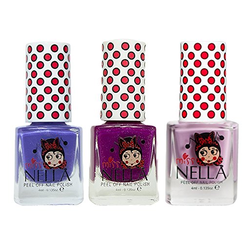 Miss Nella Bubble Gum, Jazzberry Jam, Sweet Lavender molto brillante, smalto per bimbe a base acqua, Formula peel off