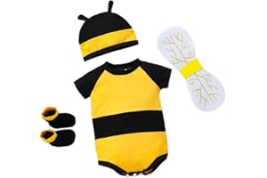 Lito Angels Deguisement Body Barboteuse Abeille avec Ailes, Chaussettes et Chapeau pour Bebe Garcon Filles Taille 0 à 12 mois, Jaune Noir