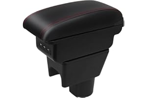 YJYWZH Pour Renault Duster I Accoudoirs 2010-2015 Voiture Boîte de Rangement de La Console Centrale Interieure Double Couche avec 3 ports de charge USB (Noir avec rouge)