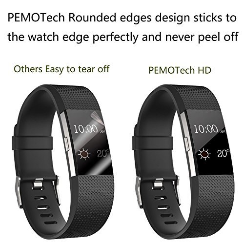 Fitbit Charge 2 Schutzfolie (6er-Pack), PEMOTech Extrem HD PET Film Extrem Hohe Definition Unsichtbarer & Anti-Gluck-Bildschirmprotektor Displayschutzfolie für Fitbit Charge 2 (2016) - 6