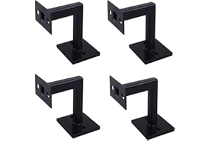 YUETTYY Soportes de pasamanos de 1/2/4 piezas, soportes de riel de barandilla resistentes, soporte cuadrado negro, soporte de pared para barandilla de escalera (4 piezas)