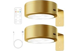 JOAASU 2 Pack Picture Lights for Wall, Magnetic Wall Lights, Battery Picture Light, Rechargeable Cordless Art Light with Remote Control, 3 Color Temps, LED PuckLight for Painting Frame (Gold)