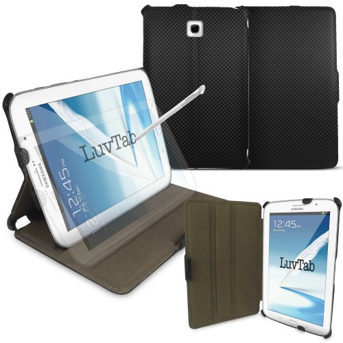 Samsung Galaxy Note 8.0 (8 Zoll) ‘Frameless’ Tasche Case Hülle von LuvTab® Mit Aufsteller Funktion, Sleep Sensor (Carbon Schwarz)
