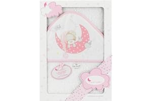 Interbaby - Capa de Baño Bebe Blanco/Rosa | Toalla Bebe con Capucha 100% Algodón, 100x100cm, Unisex | Suave, Cómoda, Secado Rápido | Ideal Recién Nacidos, Bebes y Niños Pequeños | Diseño Bear Sleeping