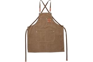 LASIEYO Canvas Apron, Heavy Duty Work Apron with Pockets for Men, Waterproof Wear-resistant Tools Apron for Garden, Craft Workshop and Garage