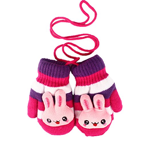 Moolecole Cute Rabbit Warm Gloves Baby Boys Girls Toddler Children Kids Mitten Knitted Gloves Rose Red