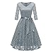Produktbild KPILP Women Dress Lace Cocktail V-Neck Party Elegant 3/4 Sleeve Cocktailkleide Formal Swing Vintage Princess Floral GrauEU-44/CN-XL