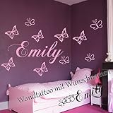 Wandschnörkel ® Wandtattoo mit dem Namen ihres Kindes personalisiert Wunschnamen + 10 Schmetterlingen 60cm x 18cm Spruch Kinderzimmer Wandtatoo Sticker 21 Top Farben Auswählbar Kinderzimmer Baby ein tolles Geschenk auch zur Geburt oder Taufe (bitte teilen Sie uns den Namen und die Farbe in einer Nachricht über Amazon mit)