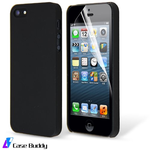 Black iPhone 5S Case, Thin Hybrid Matte Hard Case and Screen Protector for iPhone 5S and iPhone 5 Cover [Black], Case Buddy TM