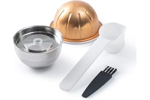 BENFUCHEN Capsule de café réutilisable de 80 ml rechargeable compatible avec la machine Nespresso Vertuo Next Machine (1 dosette + cuillère + brosse), Acier inoxydable